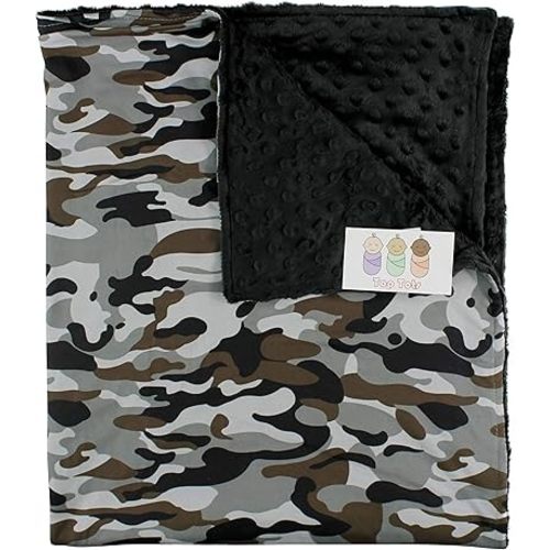 Top Tots Baby Blanket - Minky, Gray, Brown and Black Camouflage