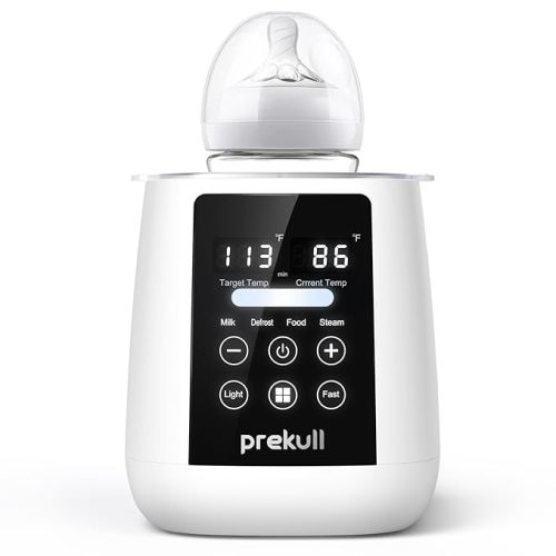 Bottle Warmer, prekull Fast Baby Bottle Warmer for Breastmilk, Formula with Accurate Temp Control, 48H Thermostat Baby Milk Warmer with Thaw, Night Light, Bottle Warmers for All Bottles - White