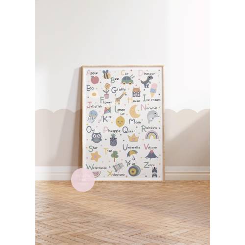 Kids Educational alphabet poster, Children’s Wall Art, ABC Alphabet, Playroom Decor,  Bedroom Nursery Prints, classrom prints