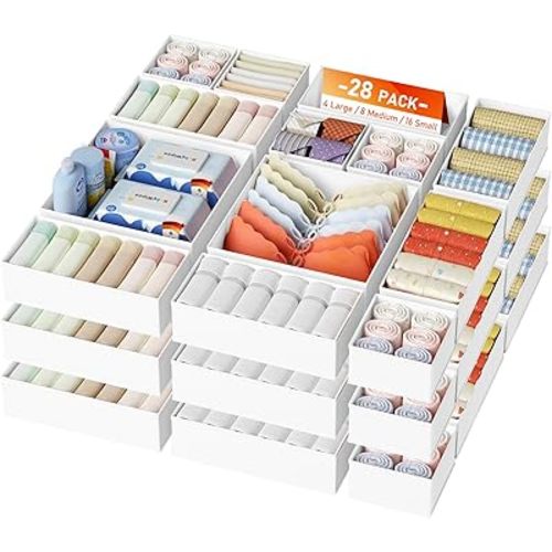 DIMJ Drawer Organizer Clothes, 24 Pack Dresser Organizer, Foldable Closet Organizers and Storage, Fabric Dresser Drawer Organizers, Drawer Dividers for Nursery, Baby Clothes, Underwears, Sock