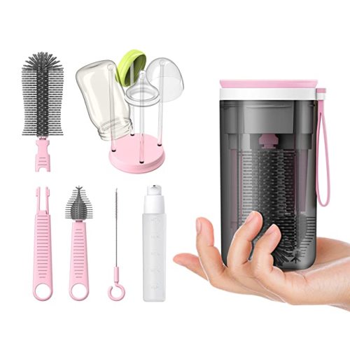 Amazon.com : VOGOGE Travel Bottle Brush Set with Extendable Silicone Bottle Brush, Built-in Bottle Drying Rack, Suitable for Home & Baby Travel (Pink) : Baby