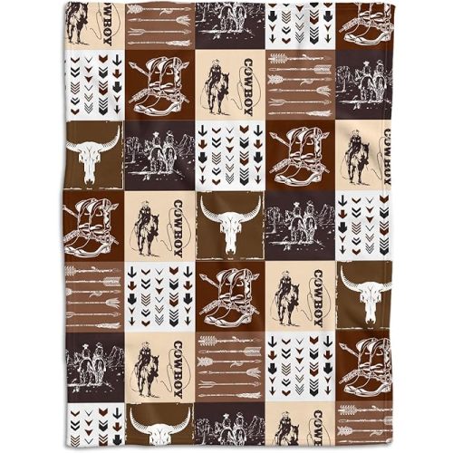 Western Blanket, Western Decor for Nursery Room, Crib Stroller Baby Blankets for Boys Girls, Baby Cowboy Blankets, Soft Warm Lightweight Nursery Bed Blanket for Newborn Toddlers