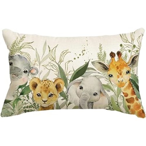 AVOIN colorlife Elephant Giraffe BabyShower Animals Throw Pillow Cover, 12 x 20 Inch Seasonal Spring Summer Birthday Gift Cushion Case Outdoor Decoration for Sofa Couch