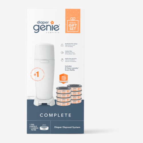 Diaper Genie Registry Gift Set | Includes Diaper Genie Complete Diaper Pail, 8 Refill Bags, 1 Carbon Filter | Perfect Starter Kit