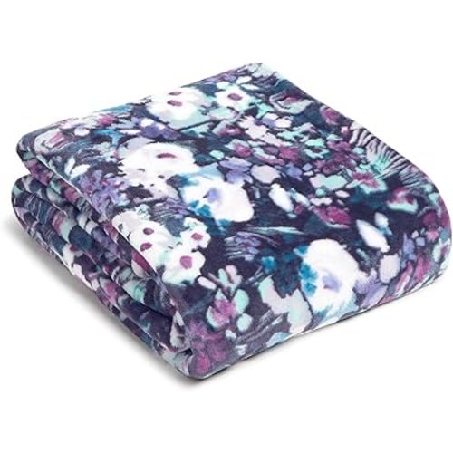 Vera Bradley Fleece Plush Throw Blanket, Artist's Garden Purple