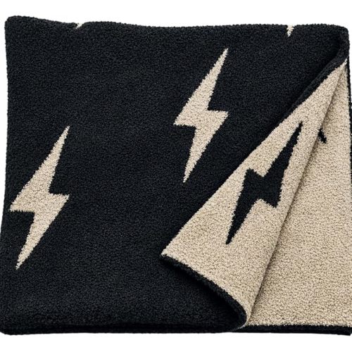 L+L USA Lightning Bolt Baby Blanket 28"x40" - DreamSoft Knit Throw for Crib, Stroller or Car Seat - Soft Blanket/Newborn Nursery Gift Essential for Toddler, Infant, Kids, Boys & Girls (Black/Brown)