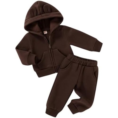 Happy Town Baby Clothes for Girls Boys Clothes Solid Color Zipper Hoodie and Pants Set Infant Fall Winter Outfits