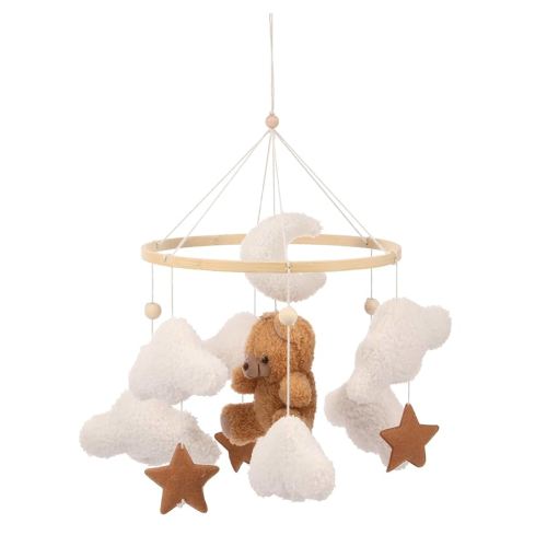 Baby Crib Mobile for Boys Girls Bassinet Soft Plush and Wood Nursery Mobile Cute Baby Bed Bell Charming Nursery Decor for Infant Newborn (Brown)