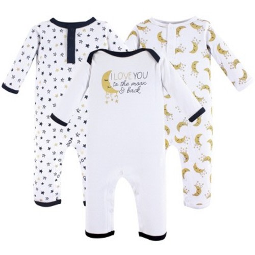 Yoga Sprout Baby Cotton Coveralls 3pk, Metallic Moon, Size: 0-3 months