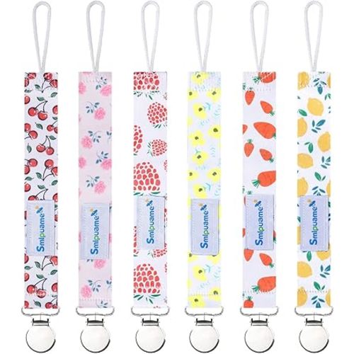Smlpuame Pacifier Clip Girl,6 Pack Stylish Binky Clips Strap for Baby Girls,Paci Holder with Metal Clip Lightweight Universal Fits Most Pacifiers Teether Toys Soothie,Baby Gift(Flower & Fruit)