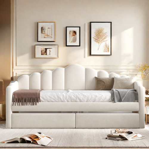 Everly Quinn Daeisha Upholstered Daybed with Drawers, Wood Slat Support | Wayfair