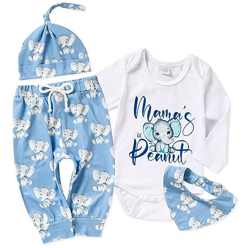 TITKKOP Newborn Baby Boy Clothes,Toddler Boys Long Sleeve Romper Pants+Hat+Bibs 4pcs Fall Winter Infant Baby Boy Outfits