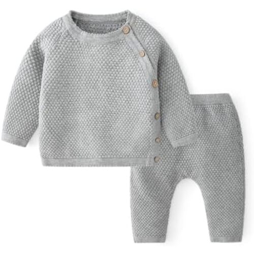 100% Cotton Knit Infant Baby Sweater and Pants Set, Unisex Newborn Boys Girls Outfit Long Sleeve Warm Clothes Newborn Gifts