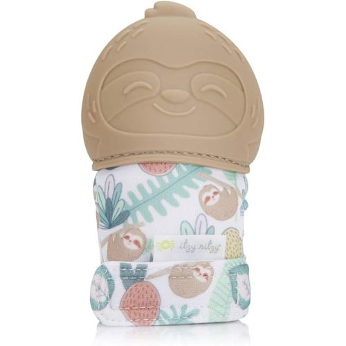 Itzy Ritzy Silicone Teething Mitt - Soothing Infant Teething Mitten with Adjustable Strap, Crinkle Sound & Textured Silicone to Soothe Sore & Swollen Gums - Baby Teething Toy for 3 Months & Up, Sloth