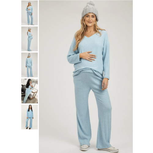 Light Blue Ribbed Soft Knit Long Sleeve Maternity Pajama Set – PinkBlush