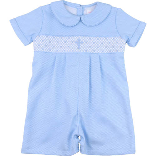 Blue Honeycomb Smocked Cross Short Romper – Cecil & Lou