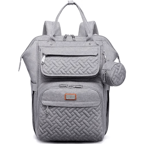 BabbleRoo Diaper Bag Backpack, Multifunction Large Bags with Changing Pad & Stroller Straps & Pacifier Case, Unisex Stylish Travel Back Pack Nappy Changing Bag for Moms Dads (gray)