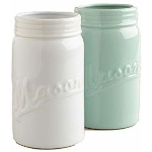 Mason Jar Decorative Flower Vase - Ceramic Vase Home Decor - Decorative Vase for Room Decor - Ceramic Flower Vase for Farmhouse Decor - Mason Jar Decor - Large - Aqua