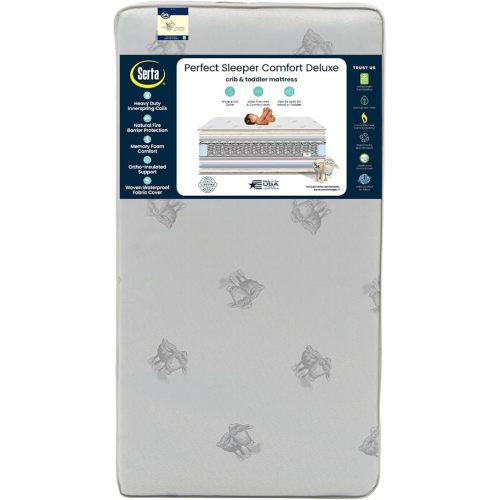 Serta Perfect Sleeper Comfort Deluxe 2- Stage Crib and Toddler Mattress - 220 Inerlocking Coils - GREENGUARD Gold Certified - CertiPUR-US - Made in USA