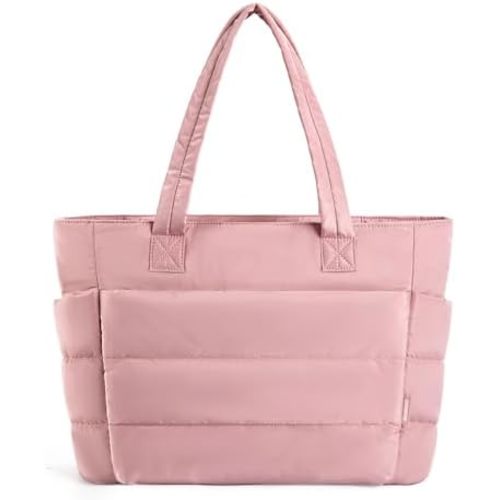 BAGSMART Tote Bag for Women, Lightweight Puffy Tote Bag with Compartments, Quilted Shoulder Bag Handbag for Travel, Work