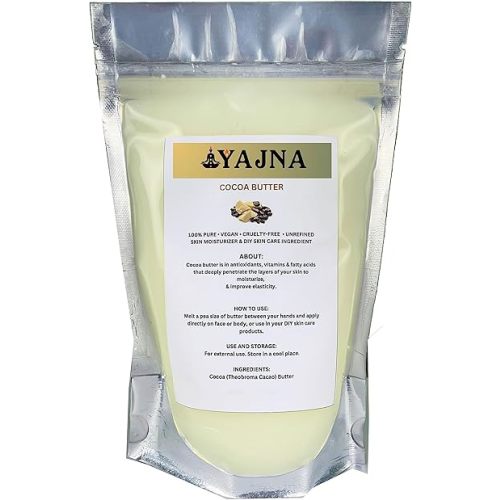 Yajna Organic Raw Cocoa Butter 100% Pure,Natural & Unrefined| Skin Moisturizer For Face, Body & Hair| 1 LBS/450 GM Ivory/White Grade A | DIY Creams, Balms, Lotions, Soaps| Softens Dry & Tough Skin