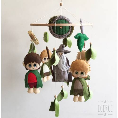 Baby mobile, mobiles, baby room decor, nursery room, felt mobile, animals mobile, hobbit mobile