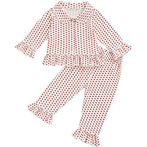 KMBANGI Toddler Baby Girl Two Piece Pajamas Set Long Sleeve Ruffle Button Down Pajamas Top Pants Sleepwear Clothes