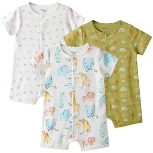 3-Pack 100% Cotton Baby Boy Rompers,0-24Months Short Sleeve Toddler Romper,Breathable Spring/Summer Clothes