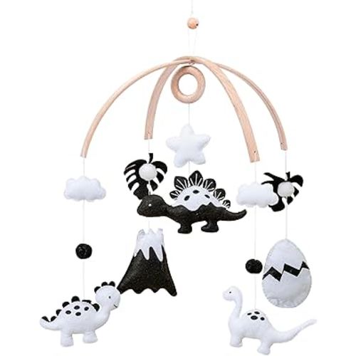 Montessori Baby Mobile – Handmade Black & White Dinosaur Crib Mobile – Nursery Decor for Boys and Girls – Newborn Visual Development – Perfect Baby Shower Gift