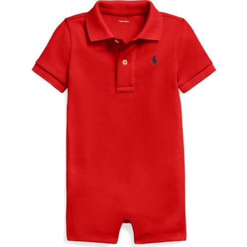 Solid Cotton Interlock Polo Romper, 6M