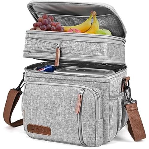 MIYCOO Lunch Bag for Women Men Double Deck Lunch Box - Leakproof Insulated Soft Large Adult Lunch Cooler Bag for Work, (Grey,15L)