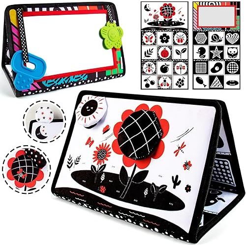 teytoy Tummy Time Mirror Infant Toys Newborn Toys 0-3 Months Brain Developmental Baby Mirror Tummy Time Toys Black and White High Contrast Baby Toys 4 6 9 12 Month Boys Girls Crawling Sensory Toy