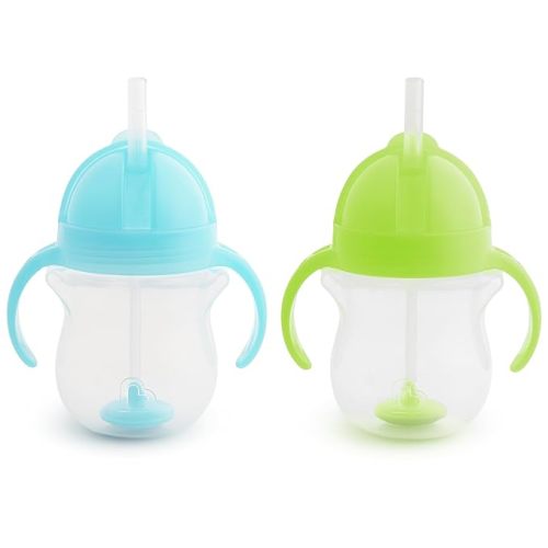 Munchkin® Any Angle™ Weighted Straw Trainer Sippy Cup with Click Lock™ Spill Proof Lid, 7 Ounce, 2 Pack, Blue/Green - 2 Count (Pack of 1)