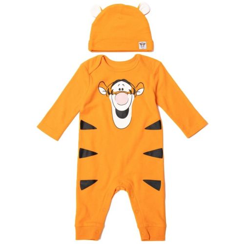 Disney Winnie the Pooh Tigger Newborn Baby Boys Snap Cosplay Coverall and Hat Orange 3-6 Months
