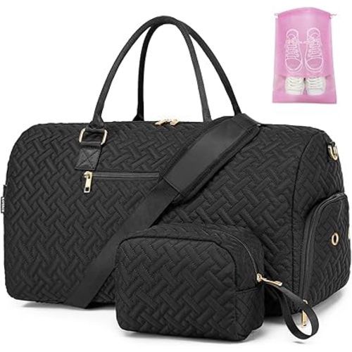 Duffle Bag for Travel, Weekender Bag with Shoe Compartment, Carry On Overnight Bag for Women with Toiletry Bag, 50L Gym Bag with Wet Pocket, Hospital Bags for Labor and Delivery
