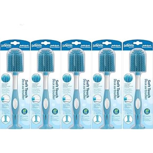 Dr. Brown's Soft Touch No Scratch Baby Bottle Cleaning Brush Nipple Cleaner with Stand and Storage Clip, BPA Free, Blue 1-Pack (Pack of 5)
