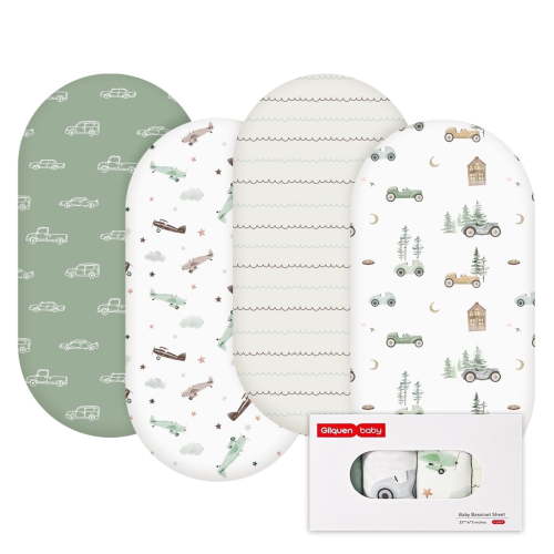 Gllquen Baby Fitted Bassinet Sheets Set 4-Pack For Newborn Infant Baby Boys Girls, Cars