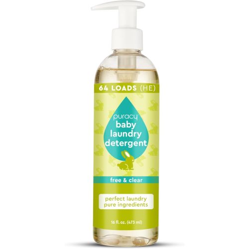 Puracy Liquid Baby Laundry Detergent - 1,4 Dioxane Free, Natural, Scent-Free Gentle Laundry Detergent Liquid Concentrate Laundry Pouch with Stain Fighting Enzymes, Free & Clear, 16oz