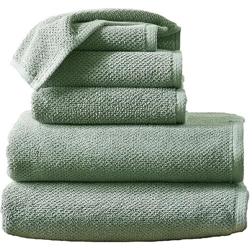 Green Bath Towels - 100% Cotton 6 Piece Towel Set - 2 Bath Towels, 2 Hand Towels, 2 Washcloths - Absorbent, Quick-Drying, Durable Towels for Bathroom Decor - Low-Twist, Two-Ply Fibers (Eucalyptus)