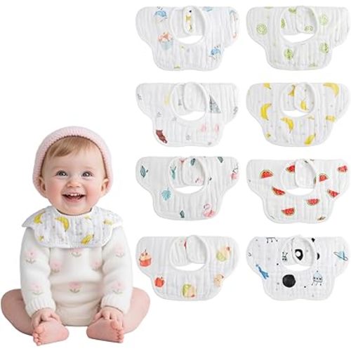 8-Pack 360° Rotate Organic Cotton Baby Bibs, Newborn Muslin Bibs For Teething And Drooling,Unisex Baby Bibs For Toddler, Adjustable With Snaps, Super Soft & Absorbent Baby Bibs For Boys And Girls.