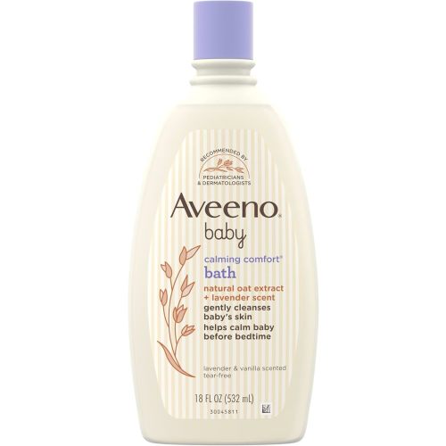 Aveeno Baby Nighttime Calming Comfort Bath, Body & Hair Wash with Relaxing Lavender & Vanilla Scents & Natural Oat Extract, Tear-Free Formula, Paraben-, Phthalate- & Soap-Free, 18 Fl. Oz