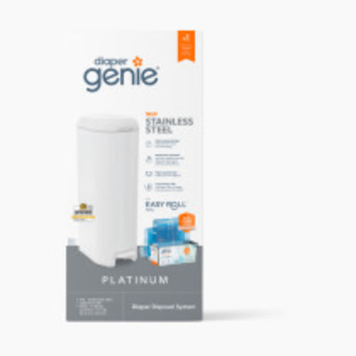 Diaper Genie Platinum Stainless Steel Diaper Pail with Easy Roll Refill Bags - White, Unscented