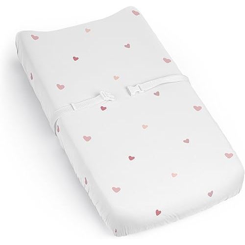 Sweet Jojo Designs Pink Boho Hearts Girl Baby Changing Pad Cover Sheet Infant Newborn Diaper Table Change Mat Cover Shabby Chic Polka Dot Heart Blush Mauve Bohemian for Boho Rainbow Cloud Collection