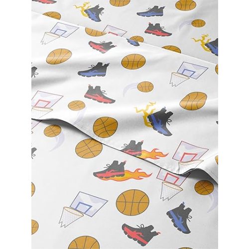 Kids Basketball Twin 3 Piece Sheet Set - Boys, Girls, Teens, Toddler - Easy Fit Deep Pockets - Breathable, Hotel Quality Sheets - Machine Washable and Wrinkle Free - Cute, Cozy and Soft - CGK Linens