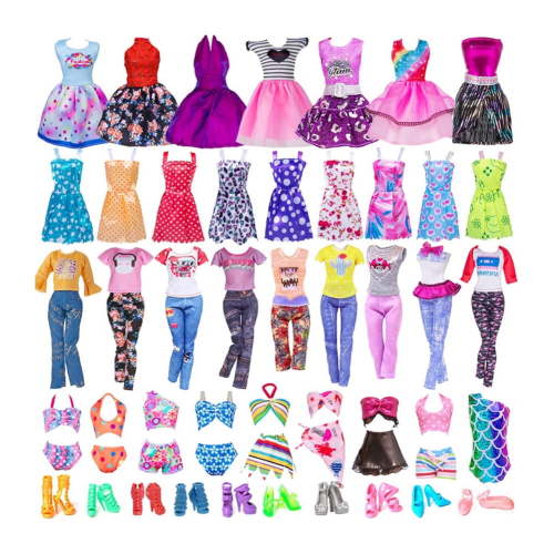 32 PCS Doll Clothes and Accessories Including 5 Party Dresses, 10 Mini Dress, 4 Doll Pants Blouses, 3 Bikinis, 10 Pairs Shoes for 11.5 inch Girls Dolls (No Doll)
