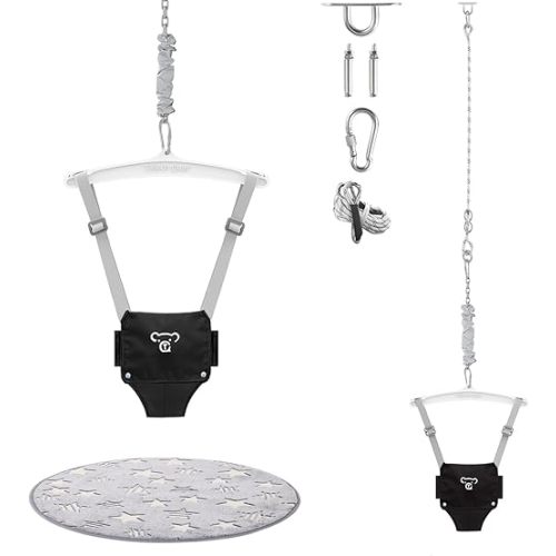 Baby Jumper with a Ceiling Hook for Infant & Toddlers, Baby Door Jumper with Adjustable Chain, Protable Baby Jumpers and Bouncers for Indoor/Outdoor, Baby Doorway Jumper with Soft Rug