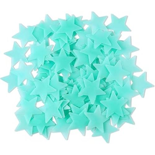 AM AMAONM 100 Pcs Blue Glow in The Dark Luminous Stars Fluorescent Noctilucent Plastic Wall Stickers Murals Decals for Home Art Decor Ceiling Wall Decorate Kids Babys Bedroom Room Decorations