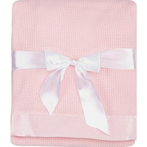 Thermal Waffle Weave Baby Blanket with Satin Nylon Trim (pink)