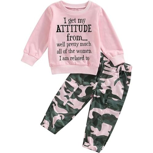 Fernvia Toddler Girls Clothes 2T 3T 4T 5T Fall Outfits Baby Pullover Sweatshirt & Camouflage Pants Set Kids Winter Sweatsuit