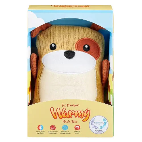 Magic Bag Warmy " Raph the Dog" Hot/Cold Compress, Award-Winning Comfort, Therapeutic Companion, Natural & Compostable, Huggable Therapy, Health Canada Registered, Versatile Wellness Companion